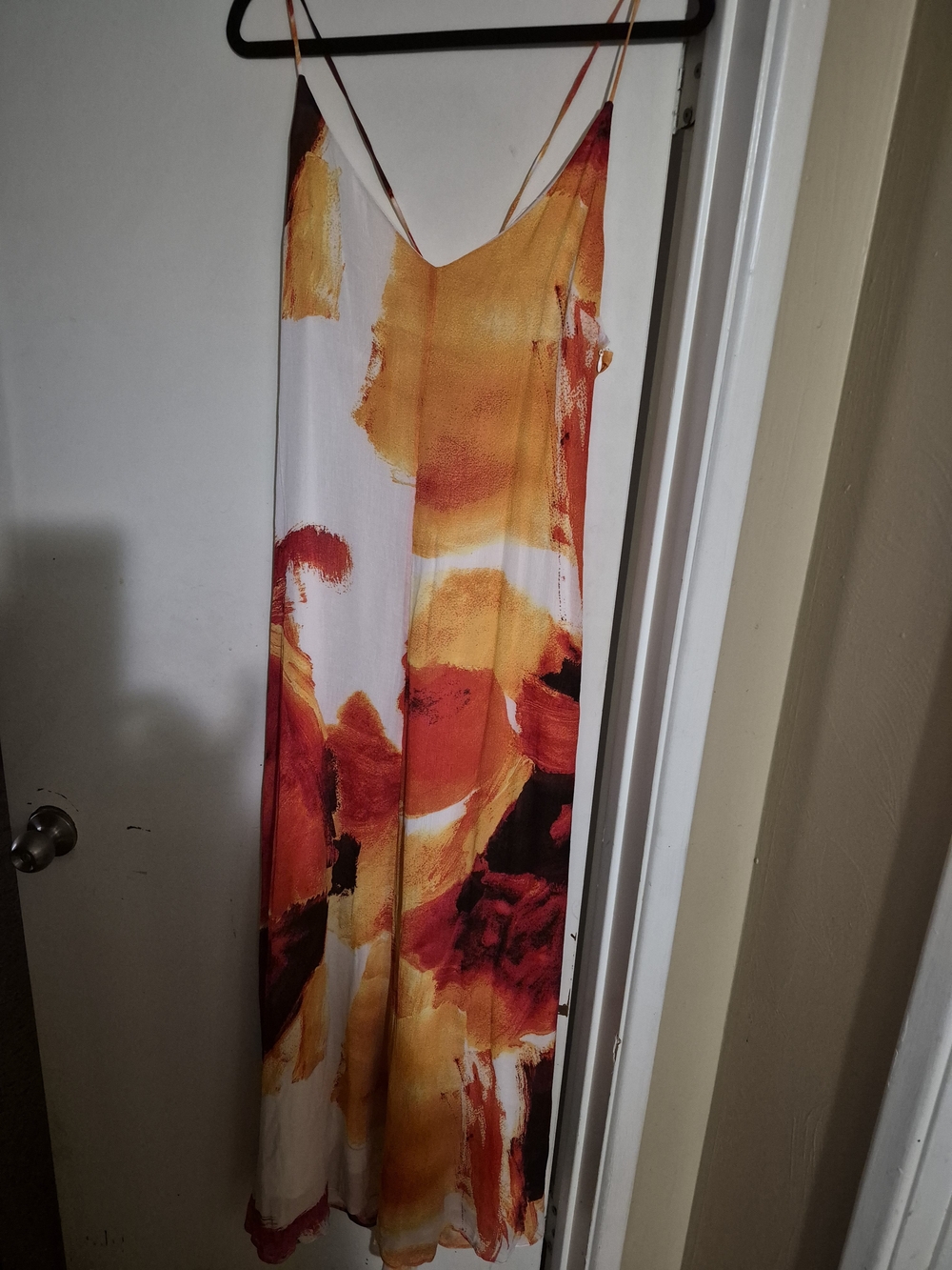 Worthington Abstract Floral Maxi Slip Dress in Orange, Red and White